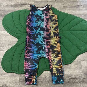 Rags 3T 4T Sleeveless Romper Black With Multicolor Palm Print Romper Jumpsuit